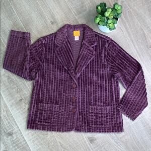 Ruby Rd. Purple Ribbed Velvet 3 Button Blazer Jacket Pockets Size 8